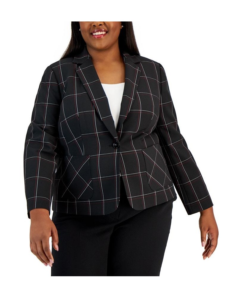 Plus Size Plaid Single-Button Notched-Collar Blazer Black Multi $40.16 Jackets