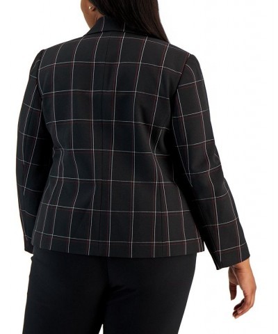 Plus Size Plaid Single-Button Notched-Collar Blazer Black Multi $40.16 Jackets