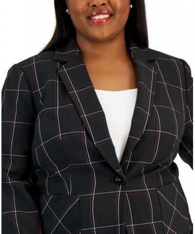 Plus Size Plaid Single-Button Notched-Collar Blazer Black Multi $40.16 Jackets