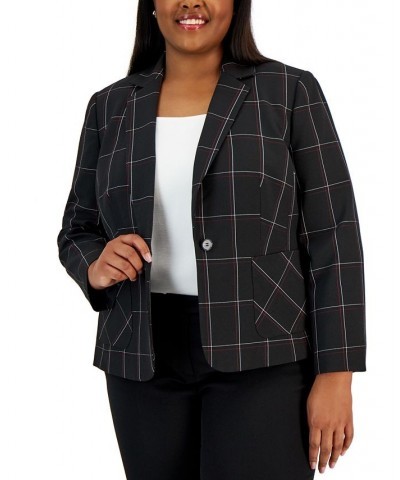 Plus Size Plaid Single-Button Notched-Collar Blazer Black Multi $40.16 Jackets