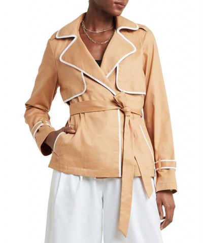 Women's Piping-Trim Trench Jacket Doe/white $90.72 Jackets