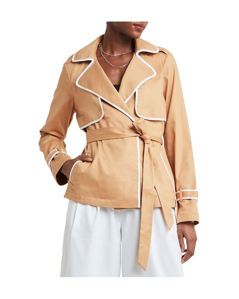 Women's Piping-Trim Trench Jacket Doe/white $90.72 Jackets