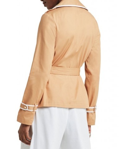 Women's Piping-Trim Trench Jacket Doe/white $90.72 Jackets