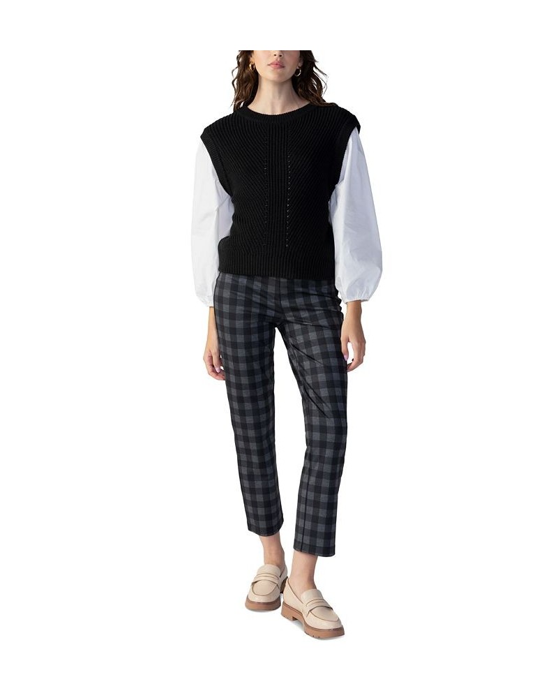 Women's 2 Become 1 Mixed-Materials Sweater Black $28.53 Sweaters