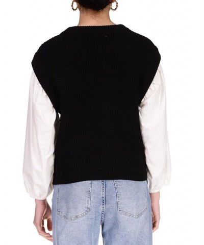 Women's 2 Become 1 Mixed-Materials Sweater Black $28.53 Sweaters