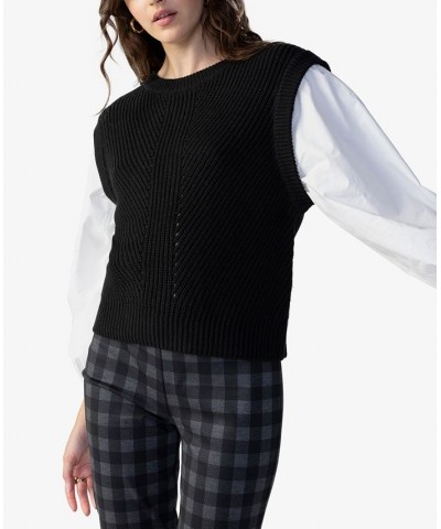 Women's 2 Become 1 Mixed-Materials Sweater Black $28.53 Sweaters