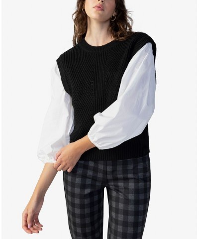 Women's 2 Become 1 Mixed-Materials Sweater Black $28.53 Sweaters