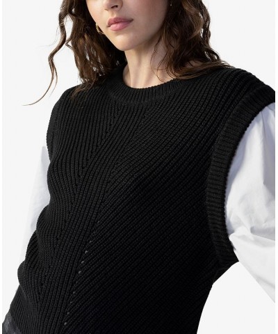 Women's 2 Become 1 Mixed-Materials Sweater Black $28.53 Sweaters