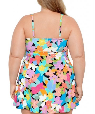 Plus Size Tummy Control Bow-Front Printed Swimdress Floral Frenzy $44.88 Swimsuits