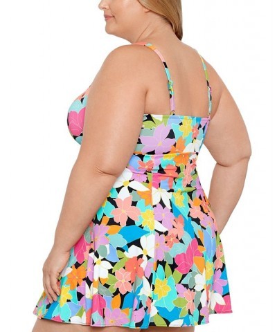 Plus Size Tummy Control Bow-Front Printed Swimdress Floral Frenzy $44.88 Swimsuits