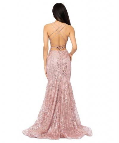 Juniors' Sequined Corset-Bodice Gown Rose $61.16 Dresses