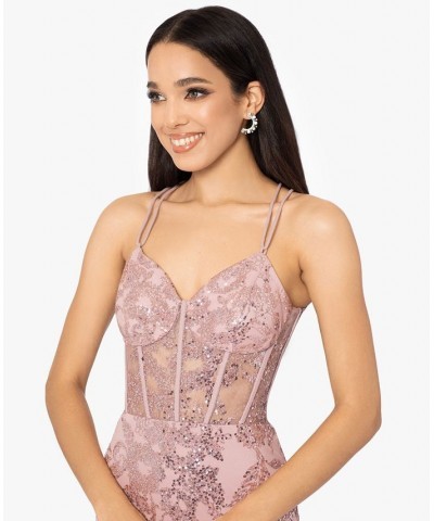 Juniors' Sequined Corset-Bodice Gown Rose $61.16 Dresses