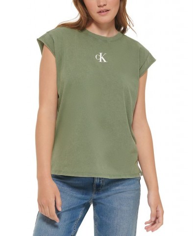 Women's Cotton Cap-Sleeve T-Shirt Green $18.26 Tops