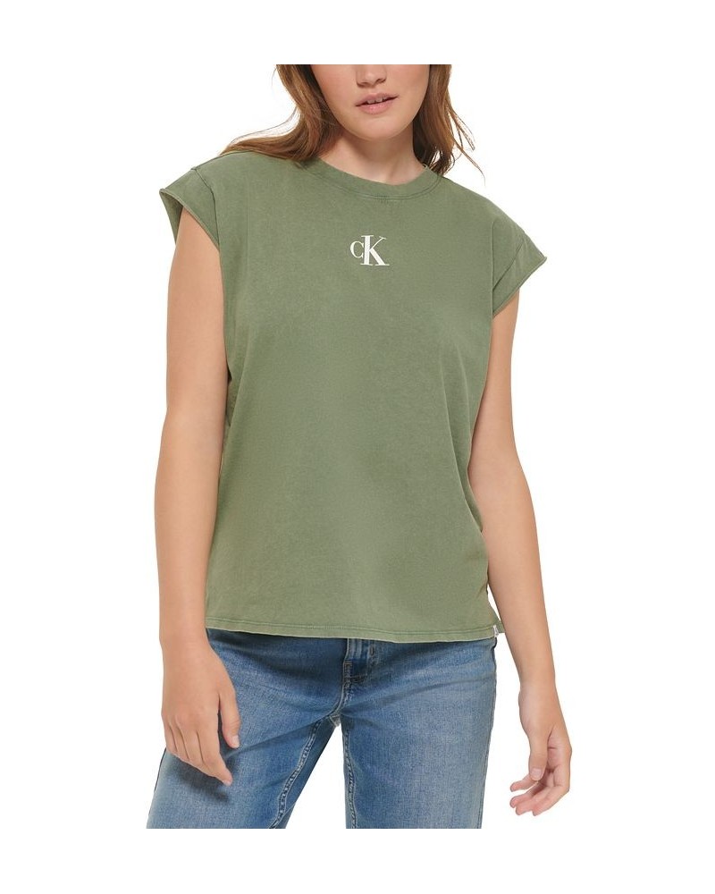 Women's Cotton Cap-Sleeve T-Shirt Green $18.26 Tops