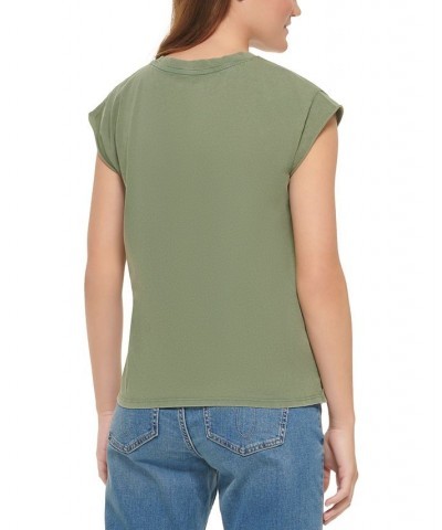 Women's Cotton Cap-Sleeve T-Shirt Green $18.26 Tops