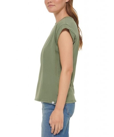 Women's Cotton Cap-Sleeve T-Shirt Green $18.26 Tops