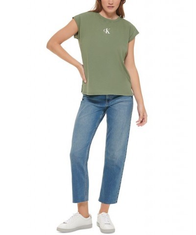 Women's Cotton Cap-Sleeve T-Shirt Green $18.26 Tops