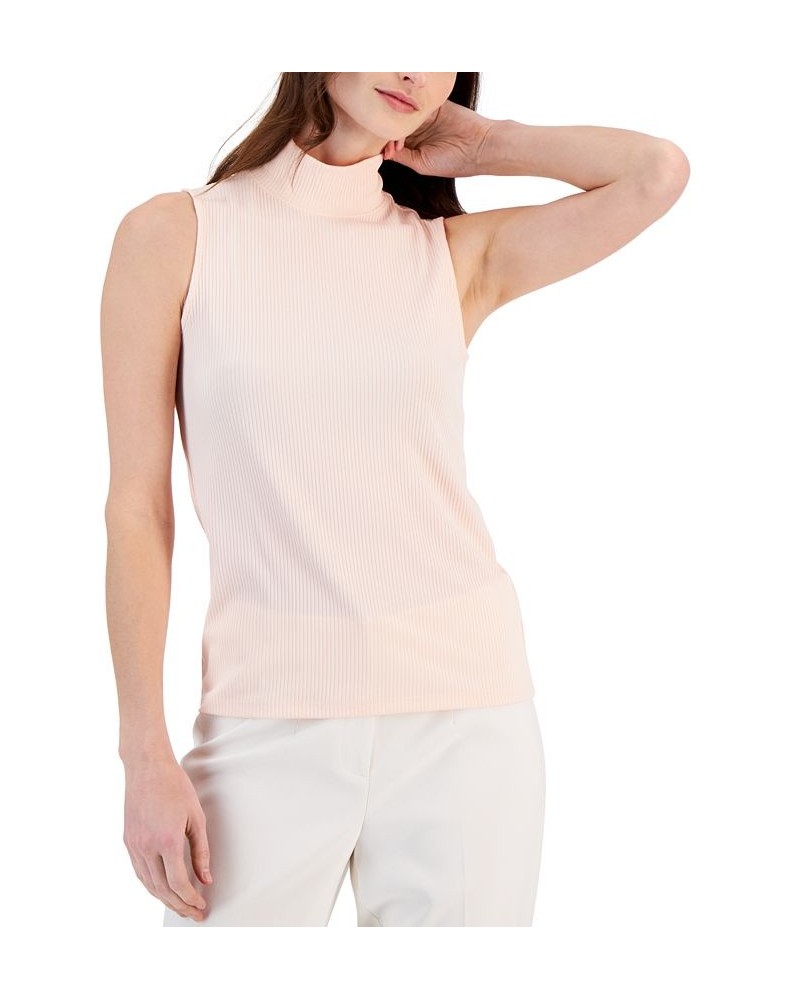Women's Ribbed Sleeveless Mock-Neck Shell Top Peach Blossom $20.27 Tops