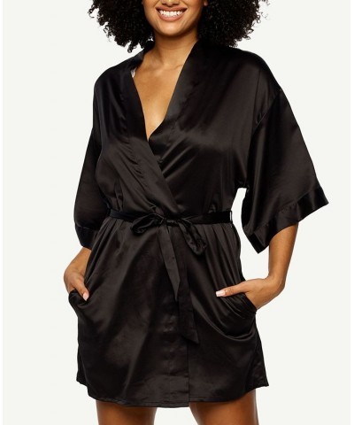 Women's Muse Satin Lingerie Kimono Robe Black $26.04 Sleepwear