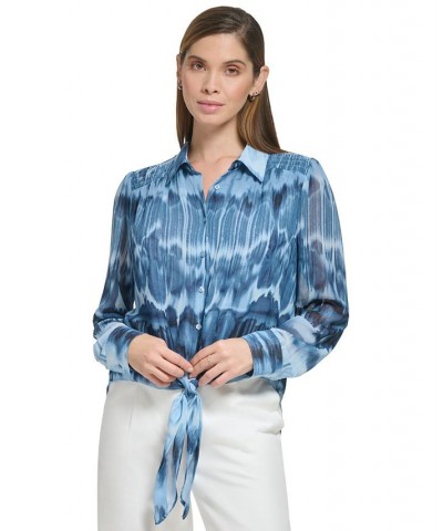 Women's Printed Tie-Hem Shirt Dusk/Black $31.85 Tops