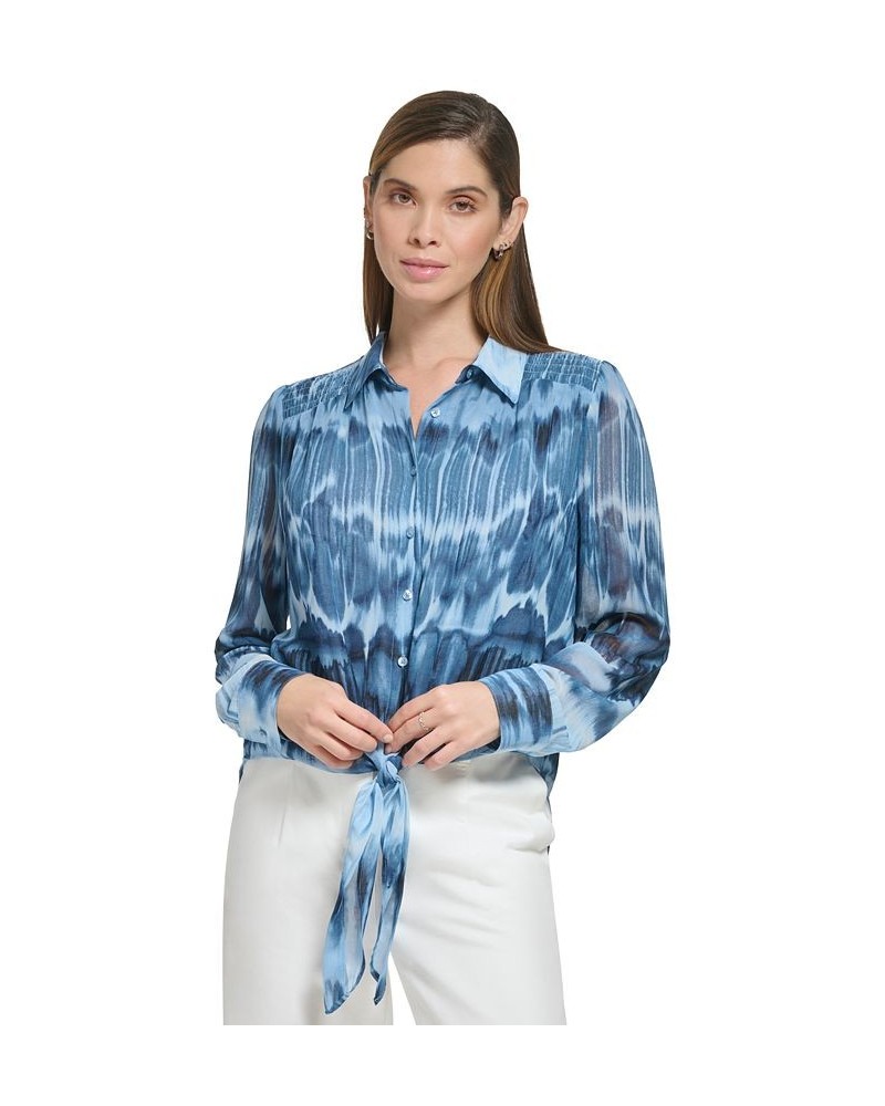 Women's Printed Tie-Hem Shirt Dusk/Black $31.85 Tops