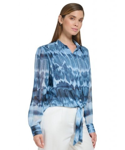 Women's Printed Tie-Hem Shirt Dusk/Black $31.85 Tops