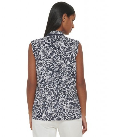 Women's Sleeveless Tie-Neck Floral Print Top Ivory/ Midnight $33.97 Tops