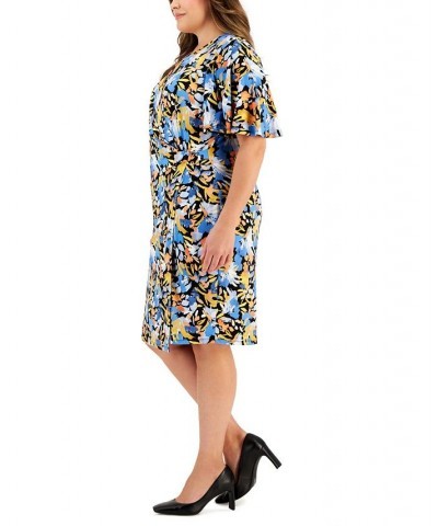 Plus Size Floral Flutter-Sleeve Sheath Dress Black Multi $32.70 Dresses