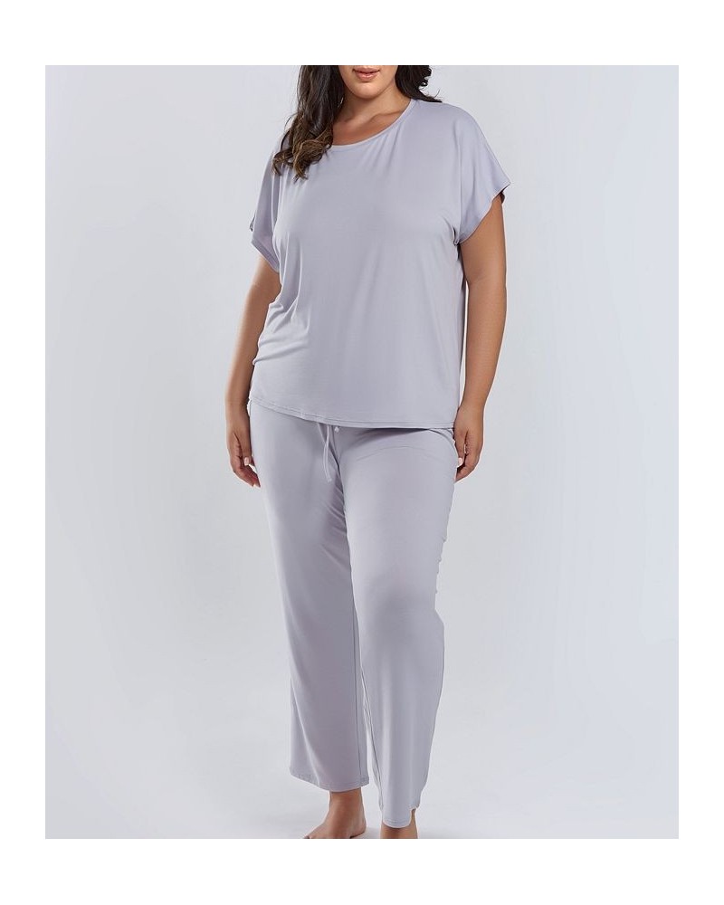 Jewel Cozy Plus Size Modal Pajama Pant Set 2 Piece Light Gray $43.20 Sleepwear