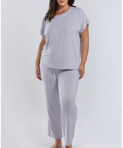 Jewel Cozy Plus Size Modal Pajama Pant Set 2 Piece Light Gray $43.20 Sleepwear