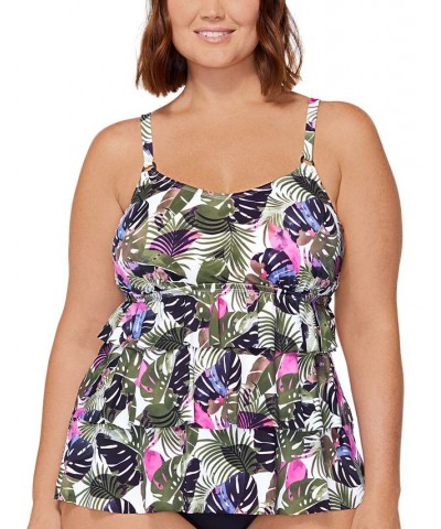 Plus Size Printed Triple-Tiered Underwire Tankini Swim Top Hawaii Palms Multi $30.00 Swimsuits