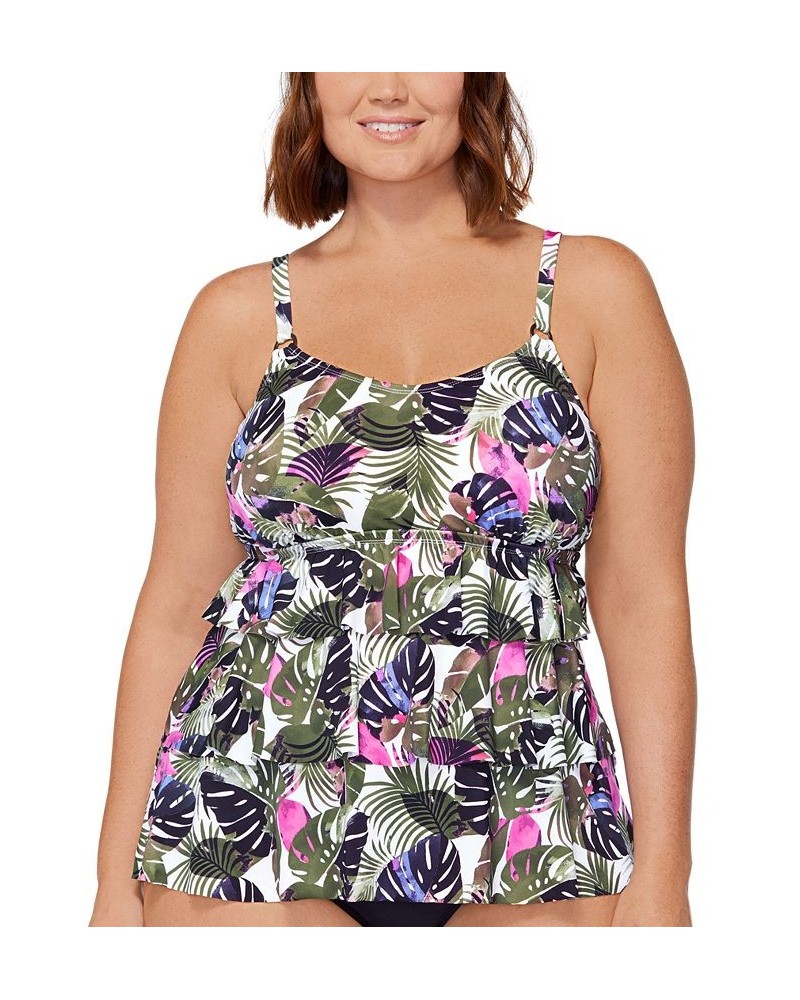 Plus Size Printed Triple-Tiered Underwire Tankini Swim Top Hawaii Palms Multi $30.00 Swimsuits