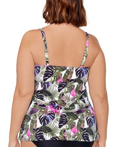 Plus Size Printed Triple-Tiered Underwire Tankini Swim Top Hawaii Palms Multi $30.00 Swimsuits