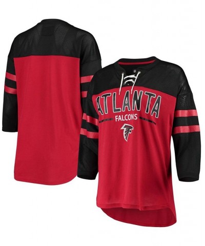 Women's Red Black Atlanta Falcons Double Wing Lace-Up 3/4 Sleeve T-shirt Red $22.00 Tops