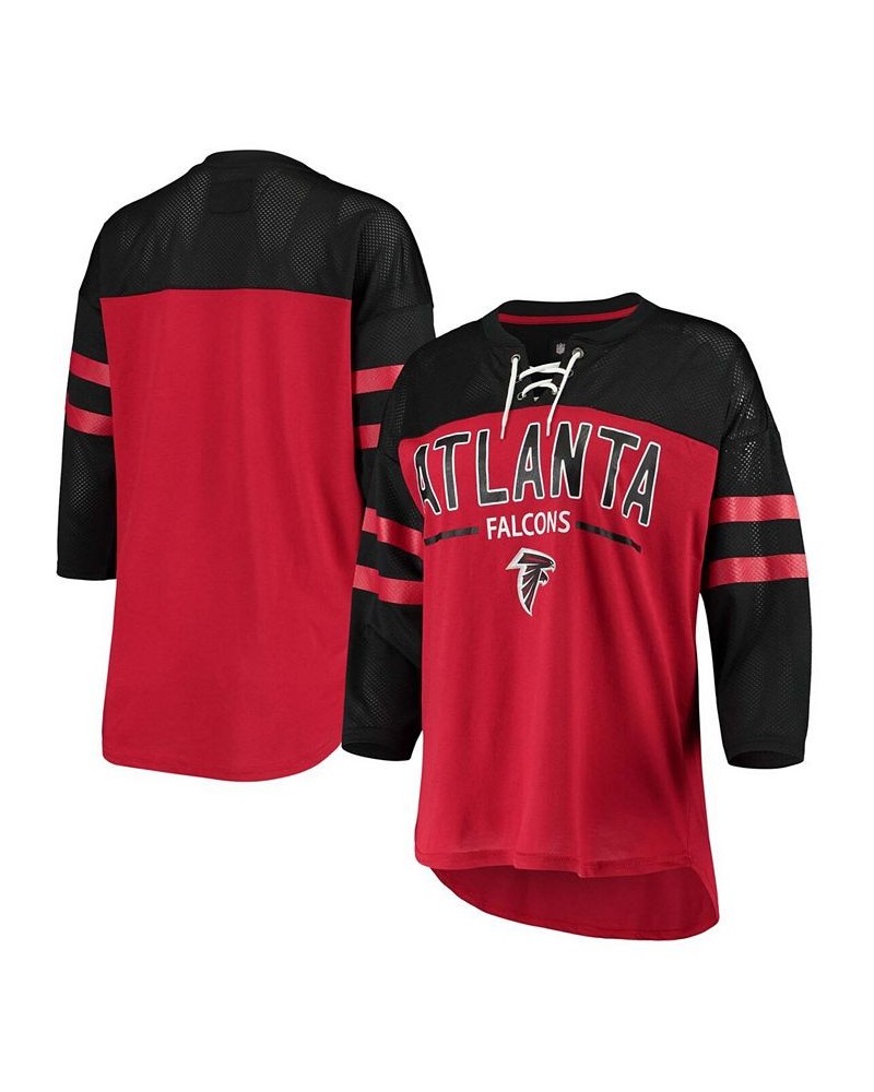 Women's Red Black Atlanta Falcons Double Wing Lace-Up 3/4 Sleeve T-shirt Red $22.00 Tops