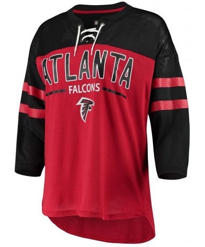 Women's Red Black Atlanta Falcons Double Wing Lace-Up 3/4 Sleeve T-shirt Red $22.00 Tops