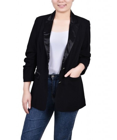 Petite Satin Lapel Scuba Crepe Jacket Black $17.49 Jackets