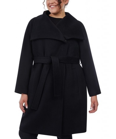 Plus Size Asymmetric Belted Wrap Coat Black $92.00 Coats