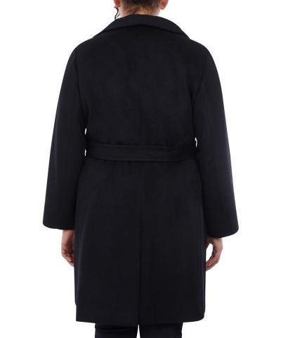 Plus Size Asymmetric Belted Wrap Coat Black $92.00 Coats