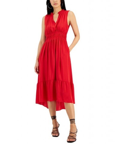 Women's Split-Neck Sleeveless High-Low Midi Dress Ember Pink $59.34 Dresses