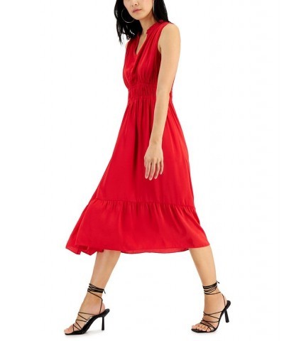 Women's Split-Neck Sleeveless High-Low Midi Dress Ember Pink $59.34 Dresses