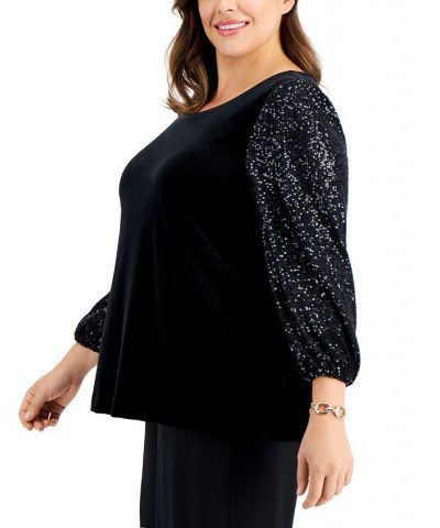 Plus Size Velvet Sequined-Sleeve Blouse Black $66.78 Tops