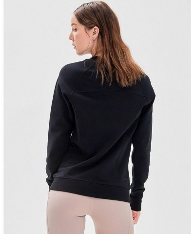 City Zip Slim Crewneck Sweatshirts for Women Black $68.40 Sweatshirts