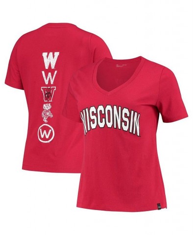 Women's Red Wisconsin Badgers Spine Print V-Neck T-shirt Red $22.39 Tops