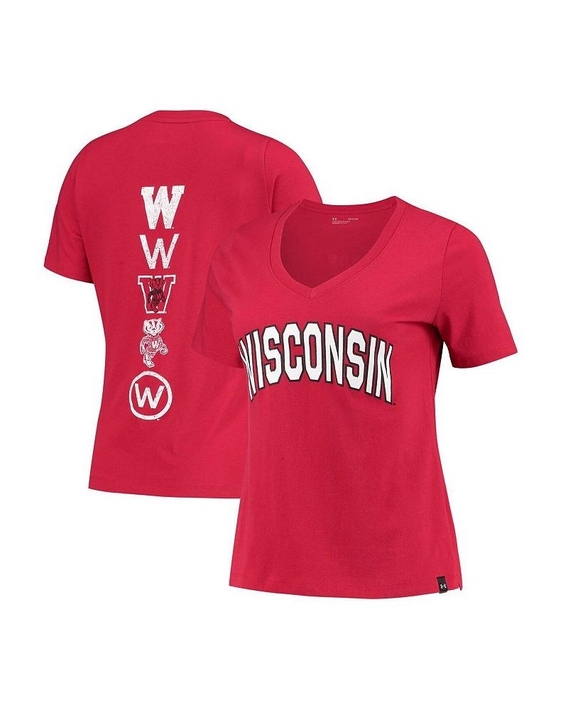 Women's Red Wisconsin Badgers Spine Print V-Neck T-shirt Red $22.39 Tops