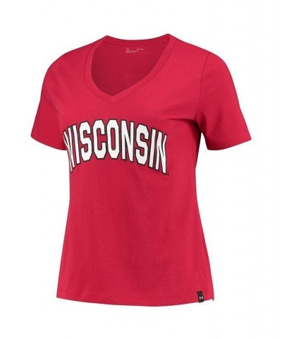 Women's Red Wisconsin Badgers Spine Print V-Neck T-shirt Red $22.39 Tops