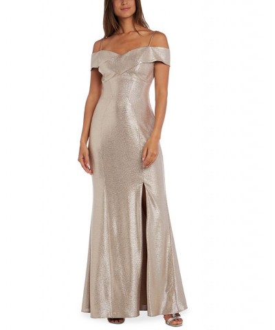 Cold-Shoulder Foil Gown Gold $50.04 Dresses