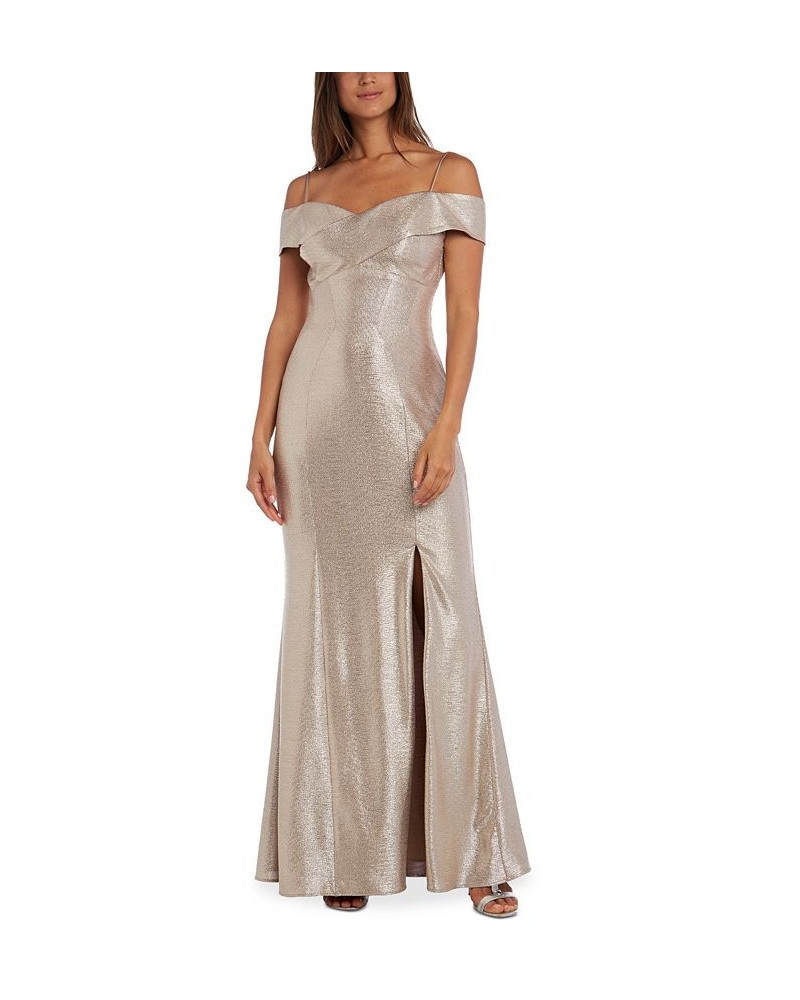 Cold-Shoulder Foil Gown Gold $50.04 Dresses