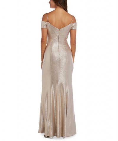 Cold-Shoulder Foil Gown Gold $50.04 Dresses