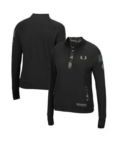 Women's Black Miami Hurricanes OHT Military-Inspired Appreciation Depth Raglan Quarter-Snap Jacket Black $26.65 Jackets